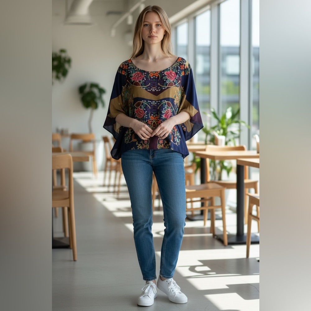 JOHNNY WAS Killiani Multicolor floral batwing cropped top/poncho, XXL - Picture 2 of 9
